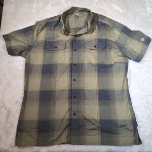 Kuhl Response Short Sleeve Button Up Shirt Mens Large Green Plaid Outdoor Hiking